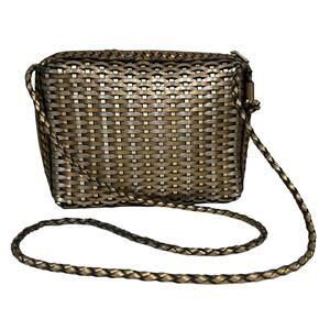 Vintage CEM Woven Leather Purse Bronze Silver Braided Handbag Crossbody Brazil